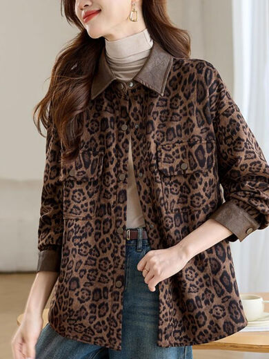 Jingyan shirt jacket for women spring and autumn new style mid-length age-reducing style mom autumn casual leopard print top picture color S S suitable for 100-118Jin Jin is equal to about 0.5 kg