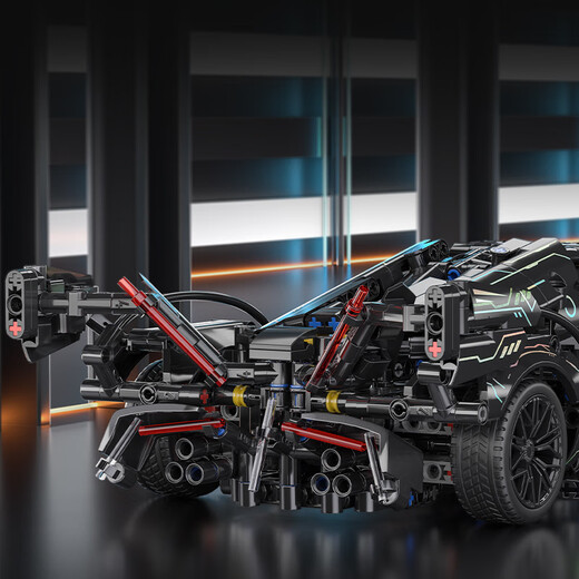 Compatible with LEGO light-changing laser Lamborghini V12 concept sports car model children's toy building blocks remote control car black gold V12-1000+ particles container box