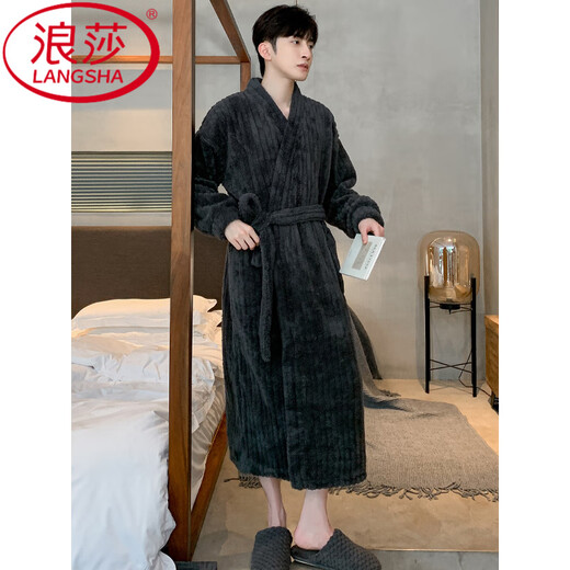 LangSha (LangSha) Nightgown Women's 2025 New Couple's Nightgown Thick Extra Long Flannel Bathrobe Coral Velvet Nightgown Men's Bathrobe Home Clothing Women's M