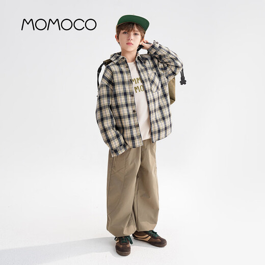 Mami Maka (MOMOCO) children's clothing boys' shirts 2025 winter fashion plaid shirt for middle and large children, navy plaid 120