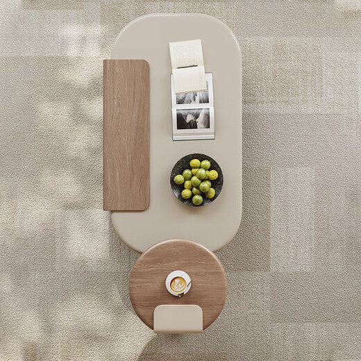 Jianlan designer simple coffee table combination Song's aesthetic living room home high-end small apartment secondhand dopamine tea table walnut color + light khaki 1.3 meters combination coffee table 5cm table