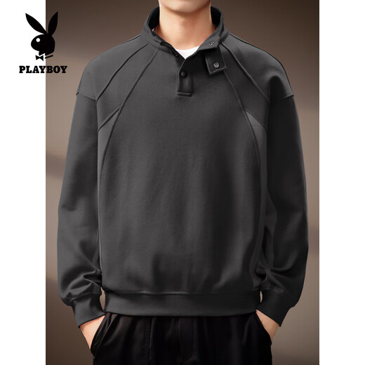 Playboy (PLAYBOY) high-end American retro heavyweight structure half turtleneck sweatshirt for men autumn new trendy loose henley shirt top for men burgundy 4XL suitable for 210-230Jin Jin equals 0.5 kg