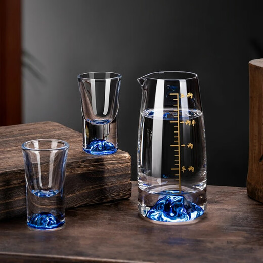 Light luxury quality white wine glass set crystal glass wine dispenser household high-end wine glass one-cup bullet cup Blue Mountain 6 pots 6 cups + rotating crystal stand