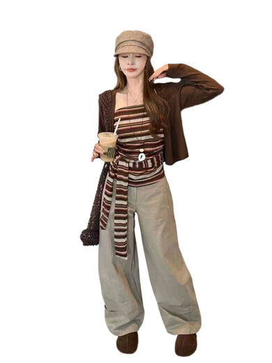 Xiaohongshu same style college style knitted cardigan camisole suit for women 2025 new early autumn Korean style Maillard ++20252025 a complete set of early autumn outfit suits early autumn Korean style S S