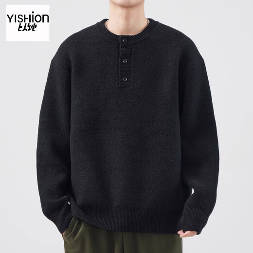 Pure (YISHion) Henry collar pullover bottoming shirt for men in autumn and winter thickened knitted sweater American fashion brand loose solid color inner sweater black L suitable for 135-150Jin Jin equals 0.5 kg