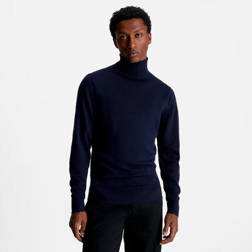 Calvin Klein2025 new CK men's sweater warm and comfortable long-sleeved autumn and winter daily turtleneck simple pullover black one size fits all | XXL