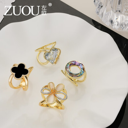 Zuoou rhinestone flower corner knotted buckle, dual-purpose scarf buckle, simple accessory, exquisite versatile cardigan anti-exposure button, cat's eye diamond flower
