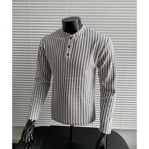 Herringbone Henley Collar Sweatshirt Men's Autumn Trendy Long-Sleeved Bottoming Shirt American Heavyweight Relaxed Hooded Jacket White M