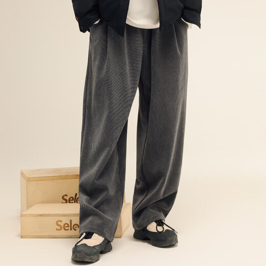 ACTUP Lu Xiaohu American-style velvet casual trousers for men in autumn and winter thickened loose wide-leg pants trendy sports pants carbon gray M 170/76A