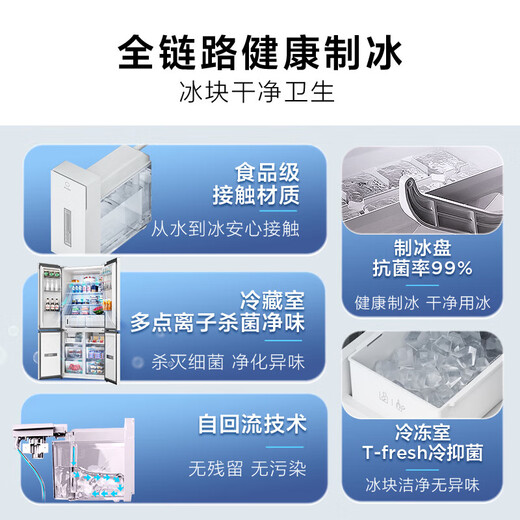 TCL cold pudding 455 liter cross four-door 58cm ultra-thin zero-embedded fully automatic ice making - 40 degrees slow melting ice side-by-side large capacity household first-class energy efficiency refrigerator R455T9-UQB Rhythm White