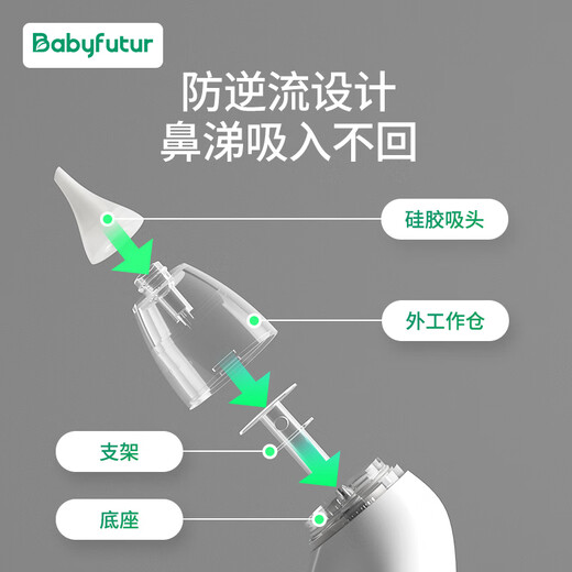 Baby futur electric nasal aspirator for newborn infants and young children, a nasal cleansing and cleaning tool, 3-speed rechargeable model, ivory white (replacement only for one year, no repair), 1 bottle of salt water