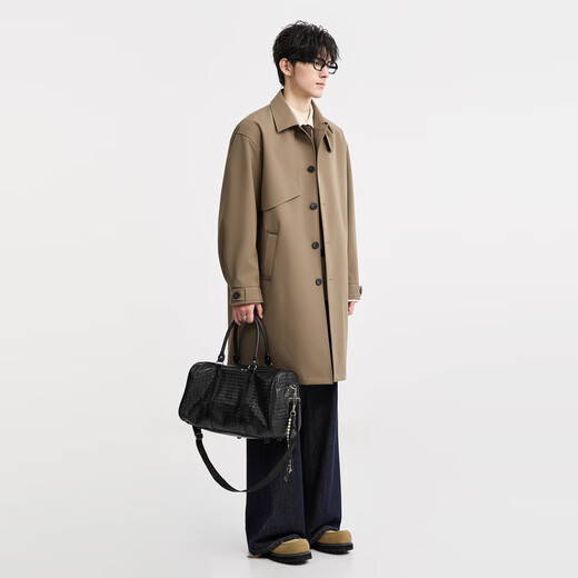 Piaget Zall goose down lining Marken lapel mid-length windbreaker men's 2025 autumn and winter new British commuter coat for men brown graphene / goose down lining removable L (175)