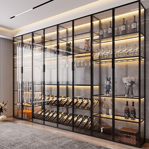 Yusenyi custom-made glass wine cabinet against the wall brushed gold display cabinet customized by American customers