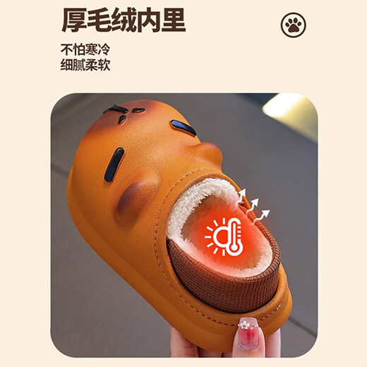 Yipinda Kapibara children's cotton slippers, autumn and winter waterproof velvet heel for boys and girls, indoor and outdoor cute cartoon home shoes, size 28/29, inner length of the shoe 17CM, suitable for feet 16CM