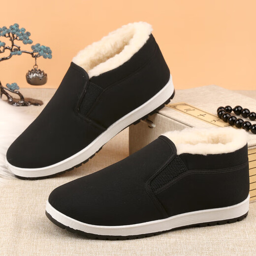 Extra large size 46/47/48/50 plus velvet and cotton warm shoes old Beijing black cloth shoes middle-aged and elderly men's winter wool cloth shoes 46