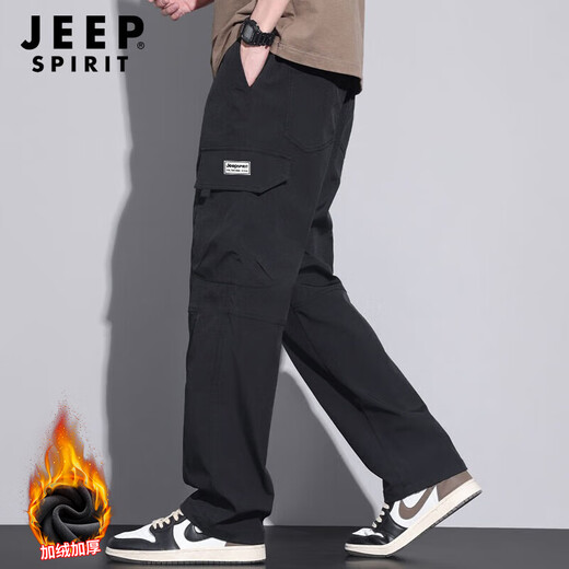 JEEP SPIRIT Jeep casual pants men's velvet pants men's autumn and winter overalls loose straight wide-leg pants versatile sports pants for men