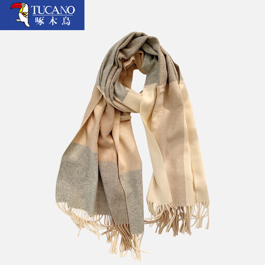 Woodpecker wool blended plaid scarf for men and women in autumn and winter thickened and warm gray versatile shawl dual-purpose winter fashion scarf gray