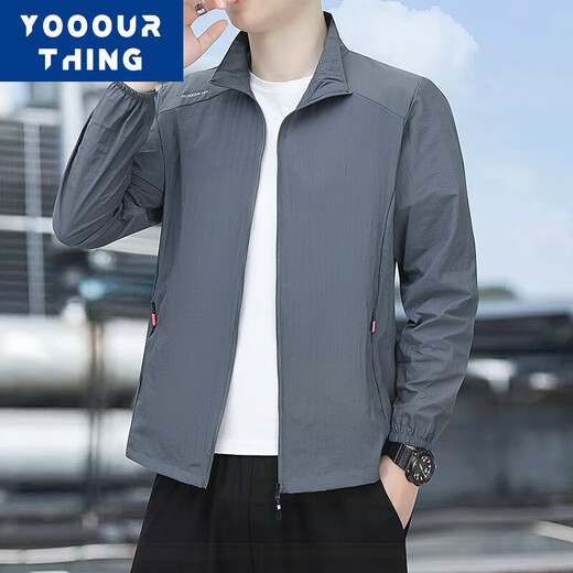 YOOOURTHING ice silk sun protection clothing summer trend hoodless ultra-thin outdoor fishing clothing quick-drying waterproof UV-proof jacket for men light gray 2XL (recommended 125-145Jin Jin equals 0.5 kg)