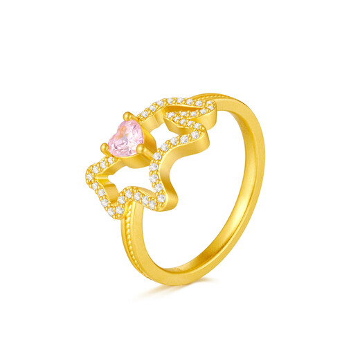Mankalong gold ring dazzling little BMW pure gold ring Year of the Horse pink zirconium inlaid cute pure gold zodiac pony price 17# 4.93g