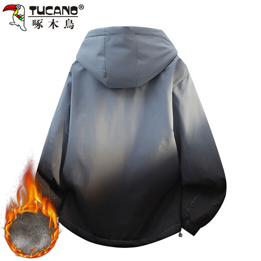 Woodpecker (TUCANO) Jacket Men's Winter Velvet Thickened Work Jacket Men's Gradient Loose Hooded Warm Jacket Blue XL