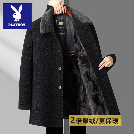 Playboy Dad Winter Jacket Chenille Mid-Length Down Jacket Middle-aged and Elderly Men's Jacket Father's Autumn and Winter Cotton Jacket LX802 Black Gray 2x Thick Velvet Quality Chenille M 170 90-110Jin Jin is equal to 0.5 kg