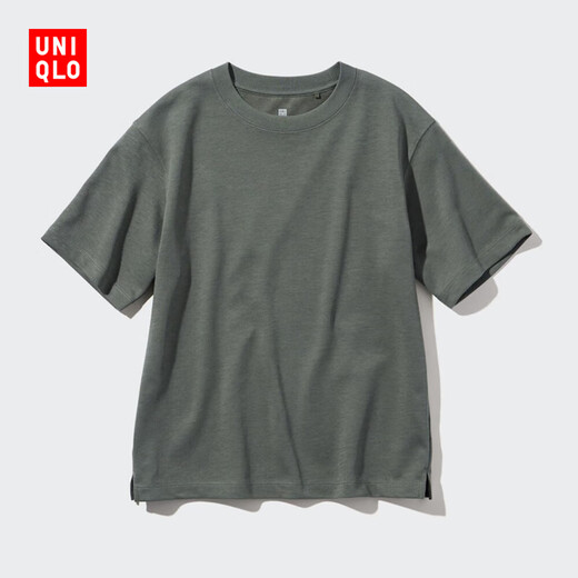 Uniqlo children's clothing boys and girls AIRism cotton blended round neck T-shirt/short sleeve 465136 56 olive 110