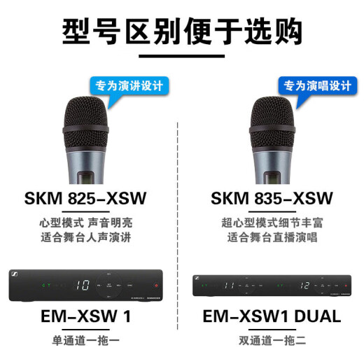 
Sennheiser XSW1 835 Handheld wireless microphone Home karaoke conference live singing microphone one to two wireless microphone birthday gift gift XSW1-835 (one to one to one)
