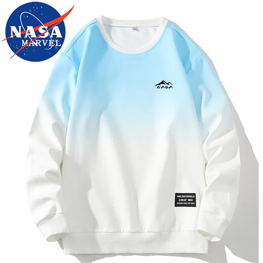 NASA MARVEL sweatshirt men's spring and autumn T-shirt round neck top American sports trend gradient loose bottoming shirt white pink XL