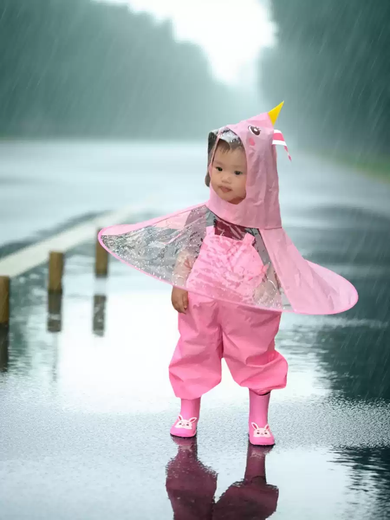 Fantasy Children's Raincoat and Rain Boots Set Little Yellow Duck Cape Style Umbrella Hat Boy 1 Year Old 2 Baby Kindergarten Girl Rain Pants Set One-piece Yellow Raincoat + Overalls Rain Boots S S