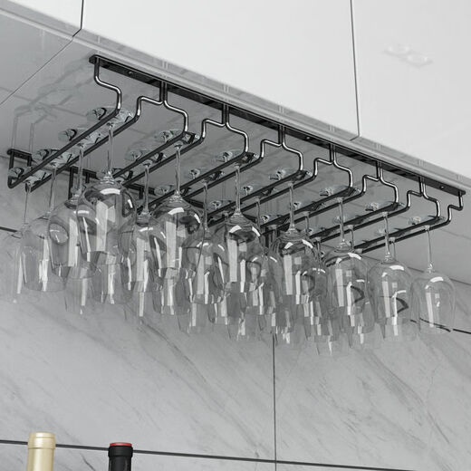 Jieyunmao simple red wine glass holder upside down household goblet holder hanging creative wine cabinet wine glass display rack hanging cup rack 6 slots long 66.5cm deep 22.5cm black