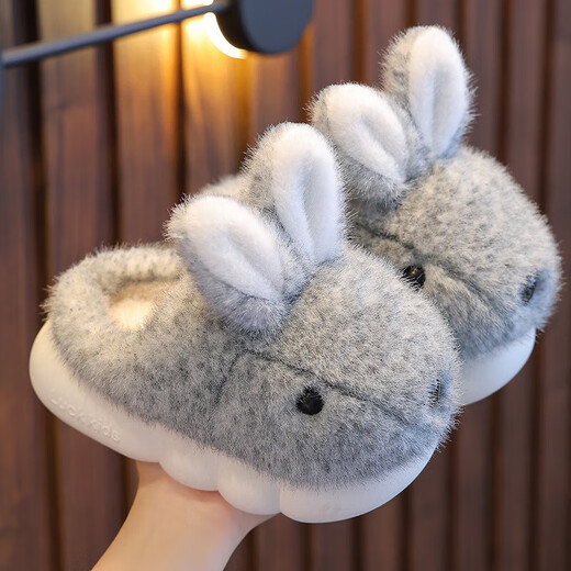 Winter children's cotton slippers for boys and girls, warm plus velvet, parent-child bag and heel, infants and toddlers 1-3 years old, 2 baby cotton slippers, light coffee (heel), size 26 27 (inner length 16CM, suitable for 2-3 years old)