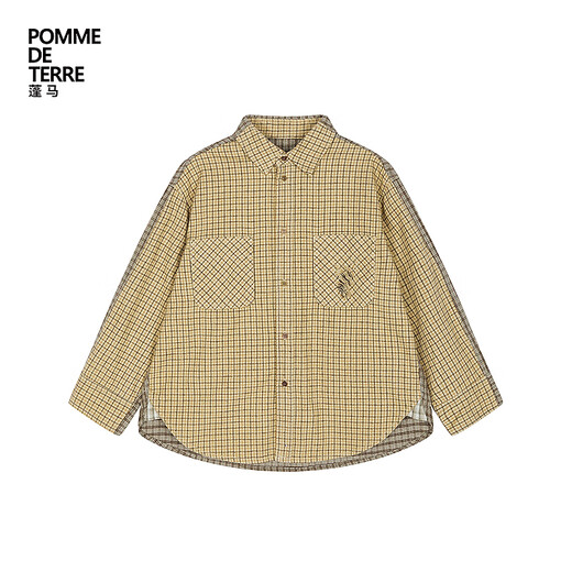 Pommedeterre new style Pengma big children's shirt cotton plaid splicing 25 autumn clothing for boys and girls AP9211750 283/khaki 130 cm