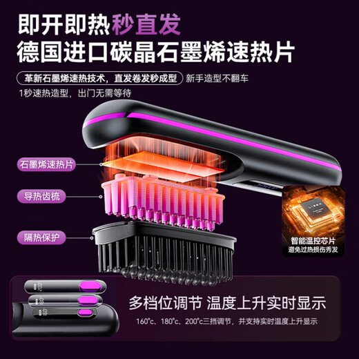 DIKTT German rechargeable wireless hair straightening comb with negative ions that won’t hurt your hair. It’s a hair straightening tool. It’s a household splint for straight hair and curls. It’s dual-purpose and anti-perm. It’s special for dormitories with low power and small fluffy hair salons. Starry Black. 900 million negative ions. It doesn’t hurt your hair. Worry-free after-sales service.