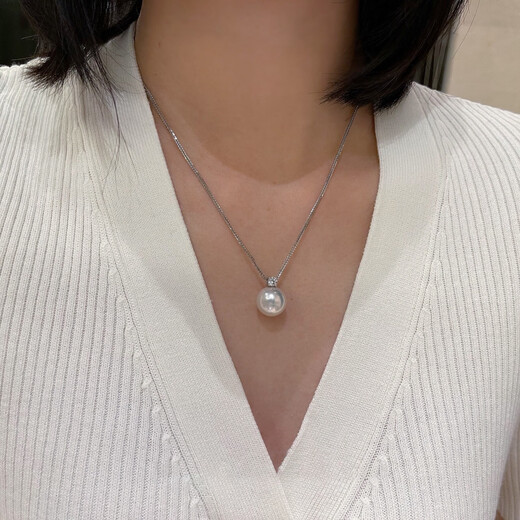Ai Yunlai Zhengyuan Strong Light Freshwater Edison Pearl Princess Diana Style Pendant Mirror High Quality Zircon 18k Gold Necklace Wedding 12-13mm (Silver Chain Free)