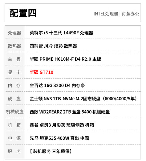 ASUS Core I5 12400/13400 Integrated Display Commercial Office Customer Service Design Desktop Host Game Computer Enterprise Procurement DIY Assembly Machine Designer Complete Machine with Four i5 14490F+16G+1TB Office Host