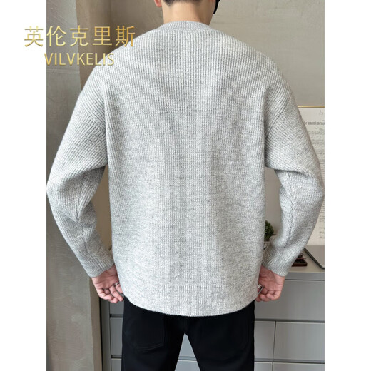 VILVKELIS British Chris autumn and winter new high-end loose pullover sweater men's Henry collar sweater gray sweater black L _120-140Jin Jin equals 0.5 kg