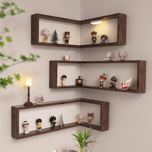 Gold Drawing Board Ono Blind Box Display Rack Corner Storage Rack No Punching Bubble Mart Figure Display Rack Wall-mounted Small Storage Box Cute Illusion Corridor A-3 Combination (Comes with 3 Night Lights, Adhesive Hooks + Seamless Nails)