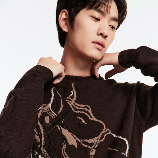 Jiumuwang Shopping Mall Same Style 80% Wool Men's Cardigan Sweater Men's 25 Spring and Winter New Style Fashionable and Comfortable Round Neck Sweater Fashion Edition + Coffee + JY1DV50819 M 170/92A(48)