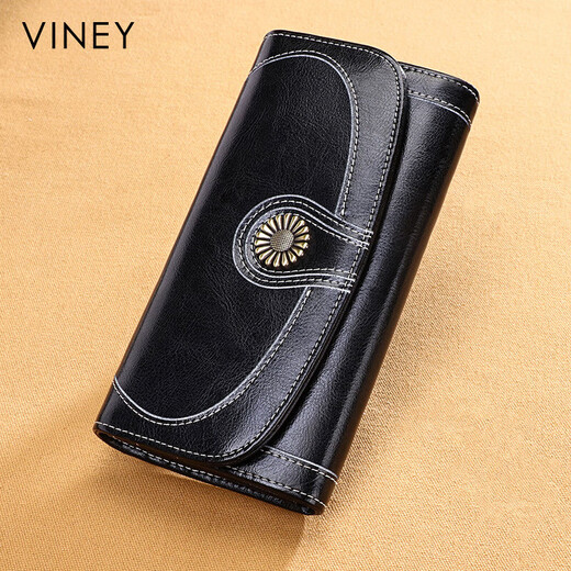 Viney cowhide wallet women's long large capacity multi-card slot clutch bag light luxury student coin purse women's wallet wallet card bag