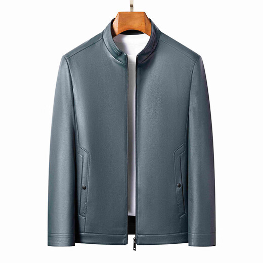 KBXNG Jinba Clothing Genuine Leather Jacket Men's Middle-aged Autumn and Winter Plus Velvet Thickened Middle-aged Dad Men's Jacket Blue Lapel Single Style 2402 Blue Lapel Single Style 2 L 175 Weight 120-140 Jin Jin is equal to 0.5 kg