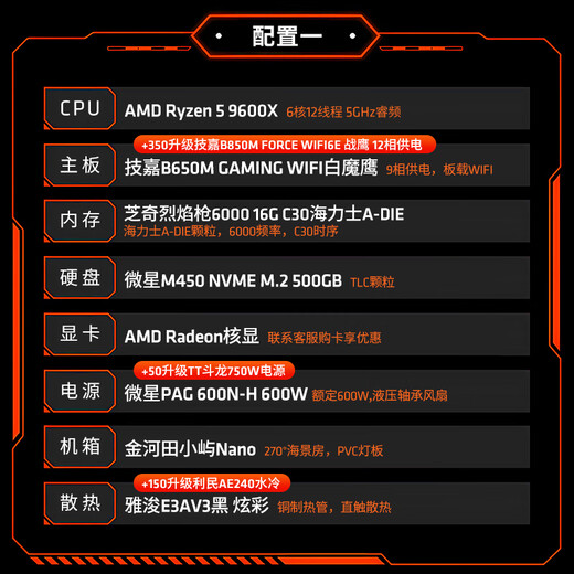 AMD Ryzen 9600X 9700X/5060/5070 game console computer desktop assembly computer host DIY complete machine assembly sea view room chassis configuration one 9600X/16G/500G