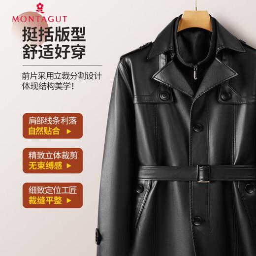 Montagut Warm Plus Velvet + Long 25 Winter Leather Jacket Fashion Jacket Men's Leather Jacket Men's PU Leather Jacket Black 3XL /56