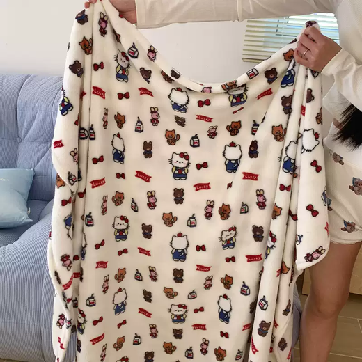 Yusenyi Cartoon Milk Velvet Blanket Children's Sofa Blanket Office Nap Coral Velvet Throw Blanket Summer Small Air Conditioning Blanket GT Overalls Kitten 70*100 Single Throw Blanket