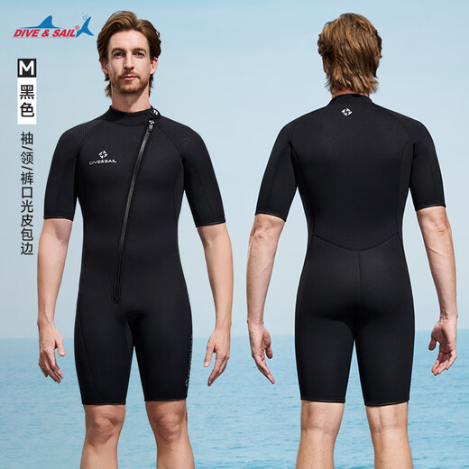 DIVE&SAIL2025 New 2MM Snorkeling Short Sleeve Men's Swimsuit Wetsuit Couple Warm Women's Surf Suit 256M Black M