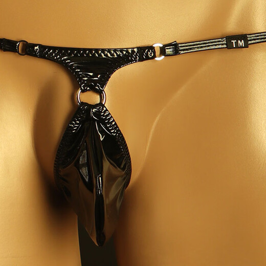 Men's thong steel ring sexy thin belt low waist sexy men's pants U convex bag sexy temptation macho T-pants black S