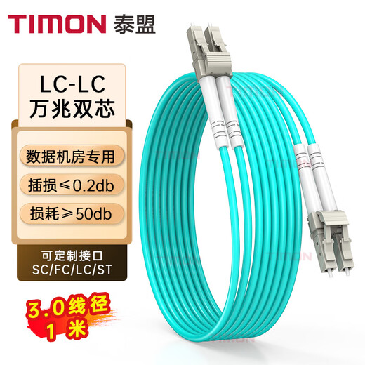TIMON 10G multi-mode optical fiber jumper OM4 carrier-grade LC-LC dual-core optical module pigtail low-smoke halogen-free computer room home optical fiber cable 1 meter TM-G100GMM-2LCLC1M
