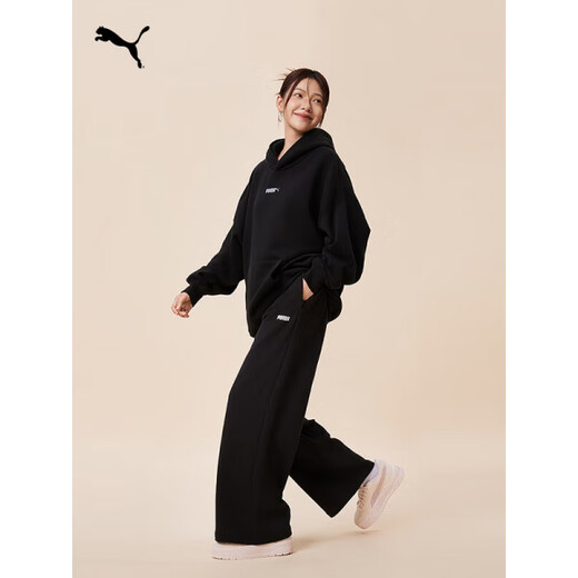 PUMA loose straight wide-leg sweatpants for men and women, autumn and winter casual cotton knitted trousers 692897 Black-01 Black 01 XS (165/66A)