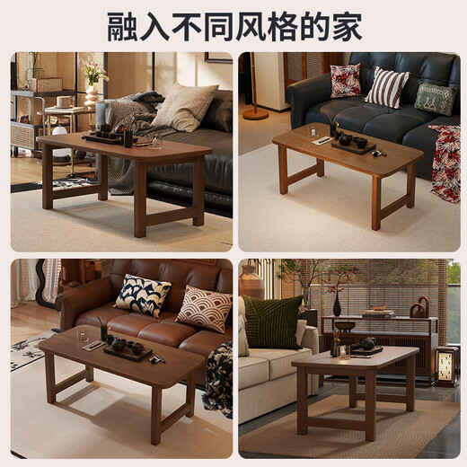 HALODN coffee table small apartment living room dining table dual-purpose foldable table simple installation-free tea table with reinforced legs small table installation-free walnut color 120*50*40cm