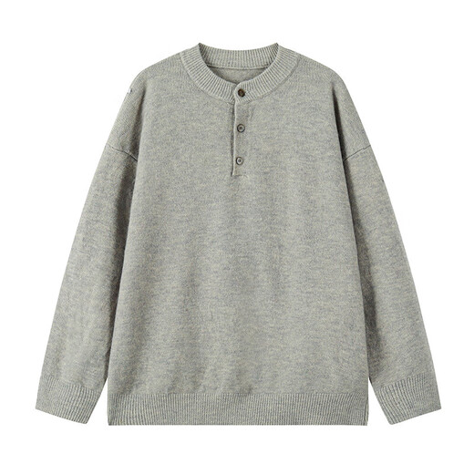 Knitted Sweater Large Size Henley Collar Sweater Men's Lazy Style Bottoming Sweater Jacket Black 3XL