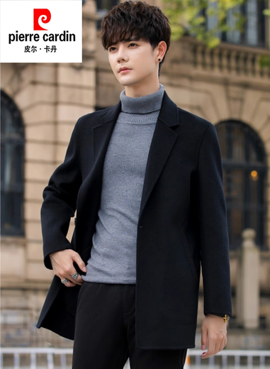Pierre Cardin double-sided coat men's mid-length high-end windbreaker 2024 winter thickened Korean style new woolen coat black 1 L recommended 110-125Jin Jin equals 0.5 kg